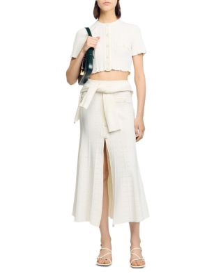 Cropped Pointelle Knit Cardigan