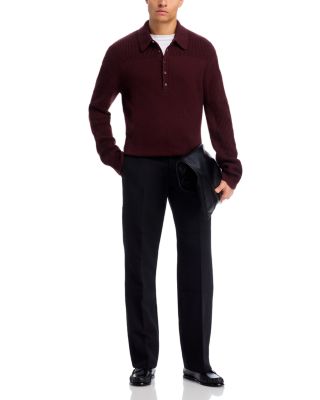 Relaxed Fit Block Knit Wool Polo Sweater  