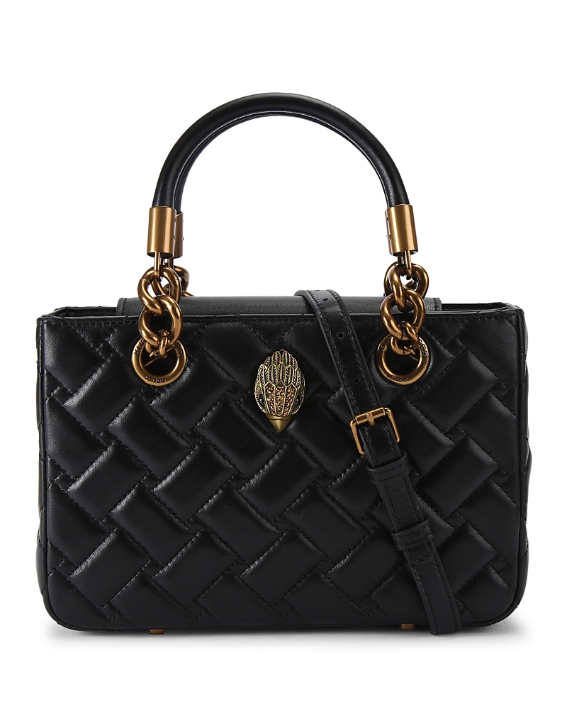 Kurt Geiger London Square Kensington Quilted Leather Top Handle Bag In Black