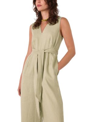 Belted Seamed Linen Jumpsuit