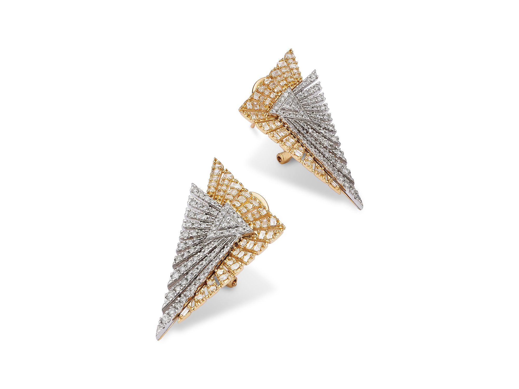 Diamond Geometric Drop Statement Earrings in 14K Yellow & White Gold, 1.0 tcw — Image 3