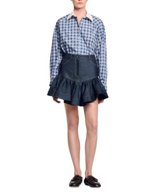 Ruffled Mini Denim Skirt