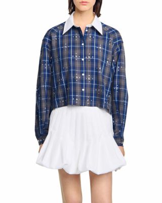 Sandro - Rhinestone Button Front Shirt