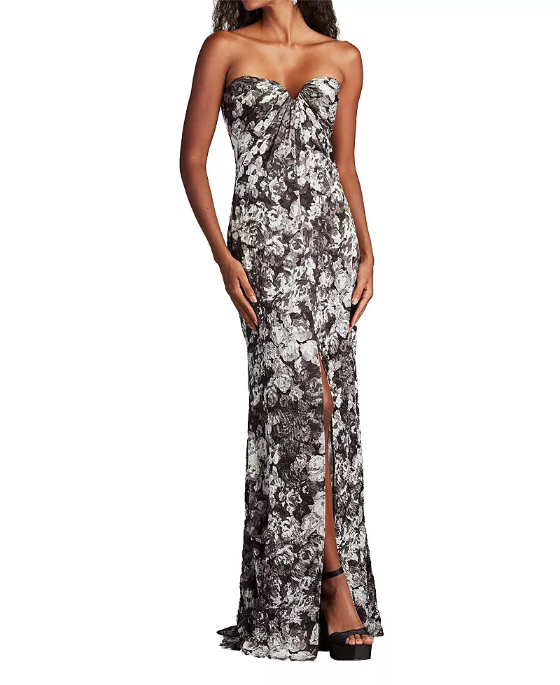 Tadashi Shoji Carnie Strapless Floral Print Gown