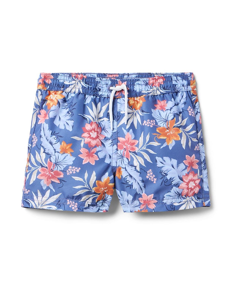 Janie And Jack Boys' Tropical Printed Swim Shorts - Little Kid, Big Kid In Blue