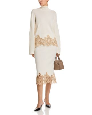 Platinum Wool Blend Lace Band Pencil Skirt