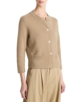 Wool Cashmere Shrunken Snap Front Cardigan