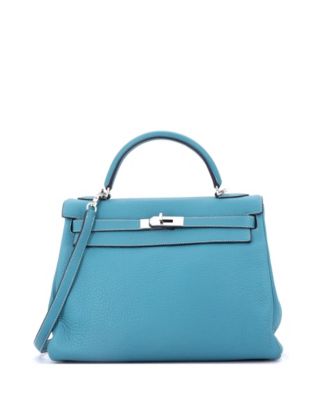 Pre-Owned HERMÈS - Kelly 32 Handbag Blue Clemence with Palladium Hardware