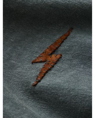 Regular Fit Embroidered Raw Edge V Neck Tee