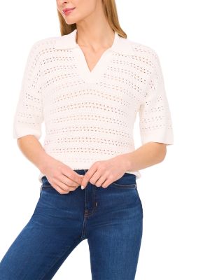 CeCe - Open Knit Polo Sweater