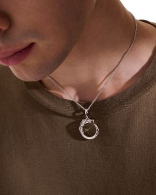 Sterling Silver Naga Blue Sapphire Dragon Circle Pendant Necklace, 16"-18"