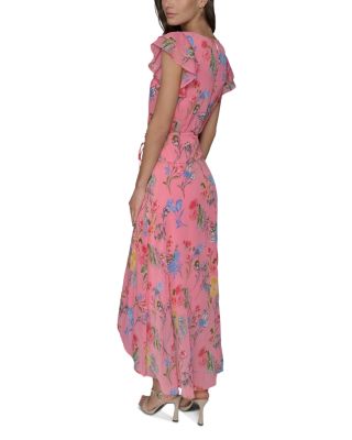 Floral High Low Flutter Sleeve Dress