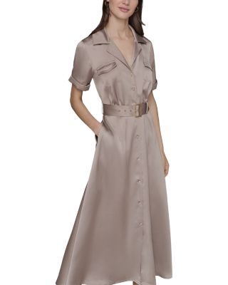 Satin Belted Midi Shirtdress