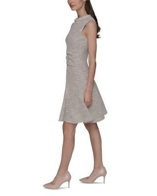 Stretch Tweed Pearl Neck Mini Dress