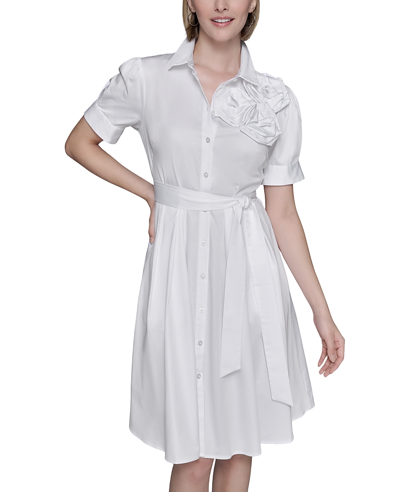 Karl Lagerfeld Flower Corsage Shirtdress In White