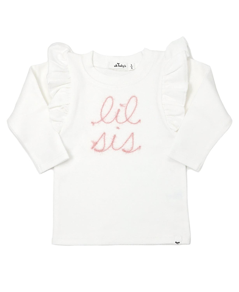 Oh Baby ! Girls' Lil Sis Pink Sparkle Embroidered Millie Tee - Baby In White