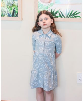 Girls' Tiered Flower Short Sleeve Dress - Little Kid