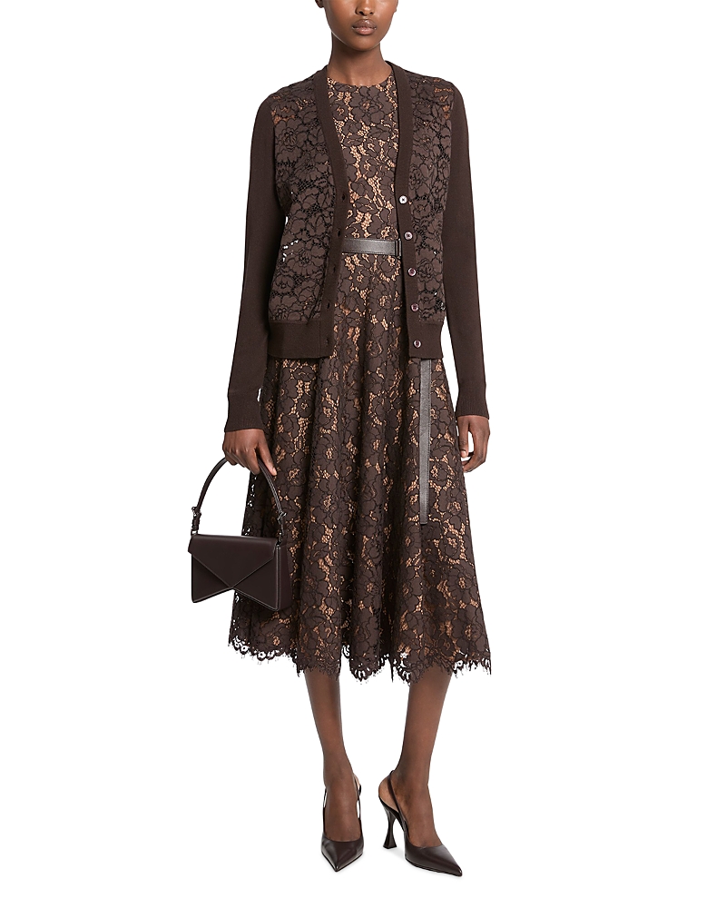 Michael Kors Cashmere V Neck Cardigan In Brown