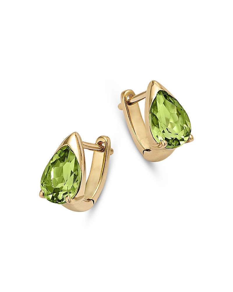 Bloomingdale's Fine Collection Pear Huggie Hoop Earrings In 14k Yellow Gold In Green