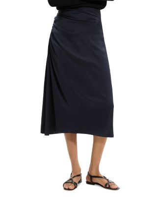 Ruched Midi Skirt in Crushed Satin