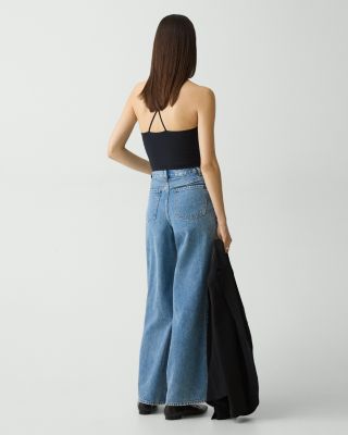 High Waisted Wide Leg Jeans in Ice Blue Cotton-Blend