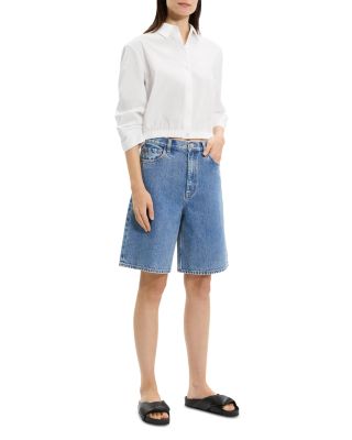  High Waisted Relaxed Long Shorts in Cotton-Blend