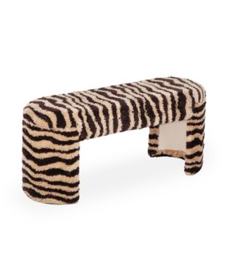 Zebra Brown Striped Tufted Bench