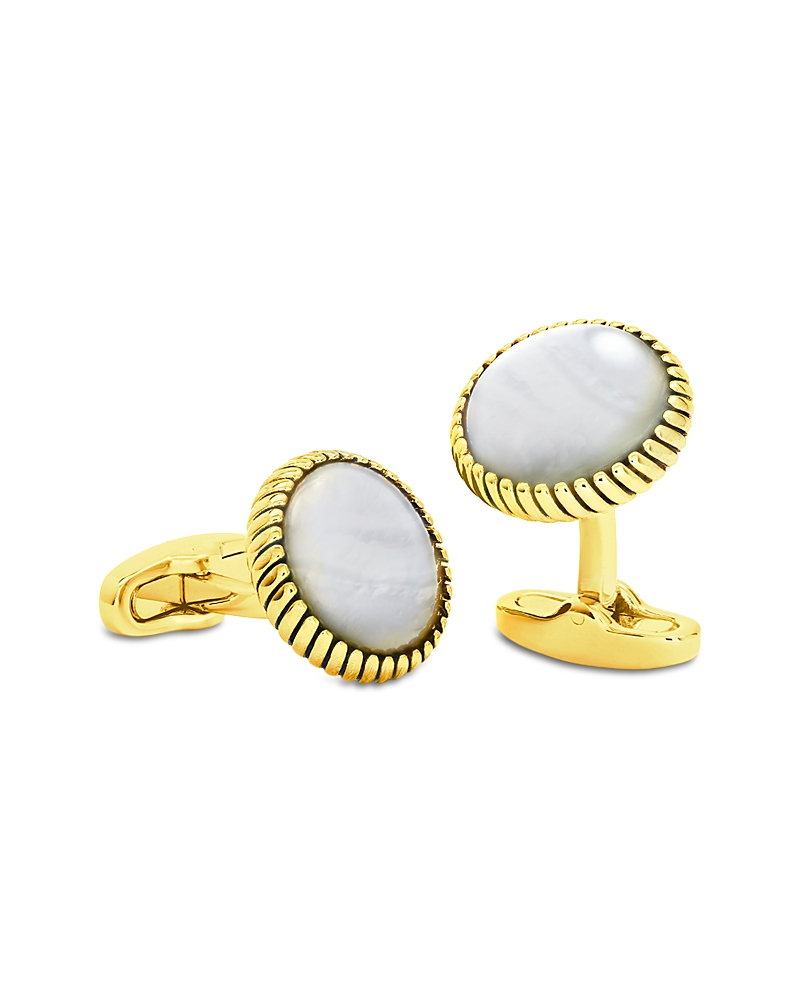 Link Up Round Mother Of Pearl Rope Border Cufflinks In Gold