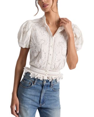 Alice and Olivia - Loryn Embroidered Eyelet Puff Sleeve Top