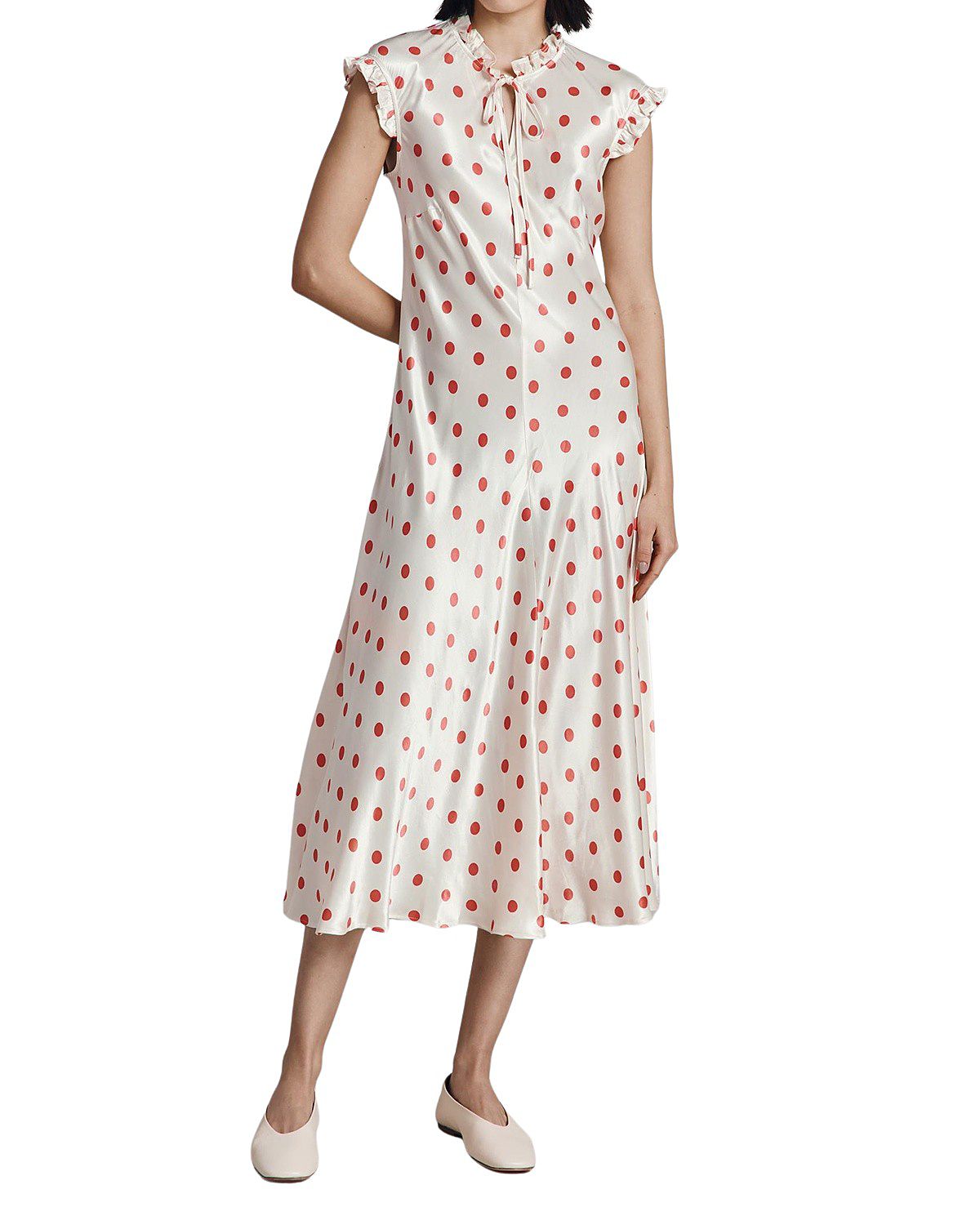 Ghost London Cicely Polka Dot Satin Midi Dress