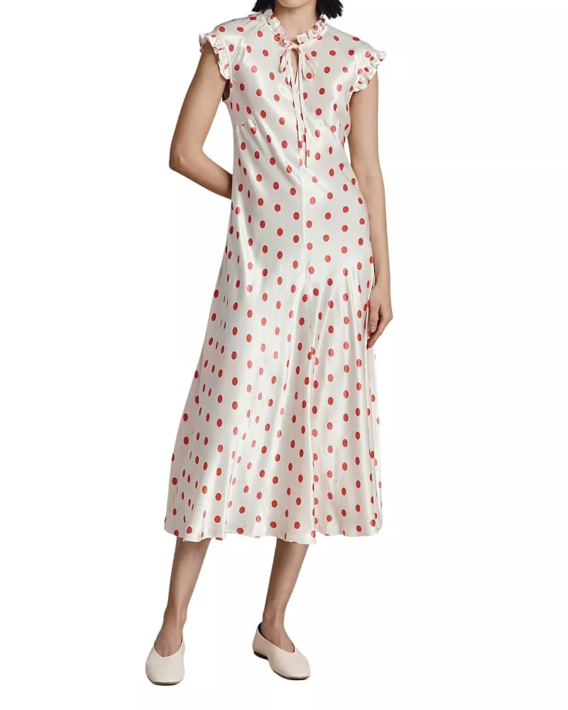 Ghost London Cicely Polka Dot Satin Midi Dress