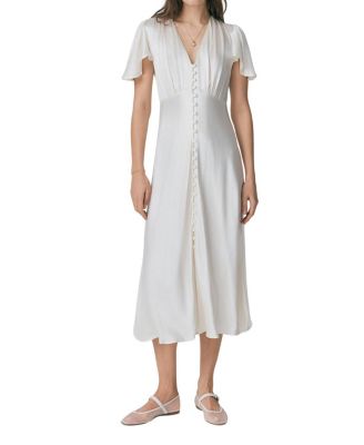 Grace Satin Button V-Neck Dress