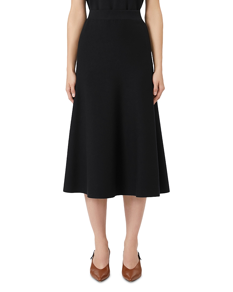 Max Mara High-waisted Silk Skirt Flared Hem In Black
