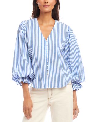 Karen Kane - Stripe Layered Sleeve Shirred Blouse