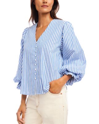 Stripe Layered Sleeve Shirred Blouse	