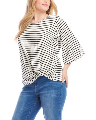 Plus Size Stripe Flare Sleeve Pick Up Top