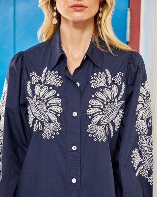 Embroidered Puff Sleeve Shirt Dress