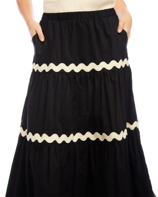 Ric Rac Trim Tiered Midi Skirt