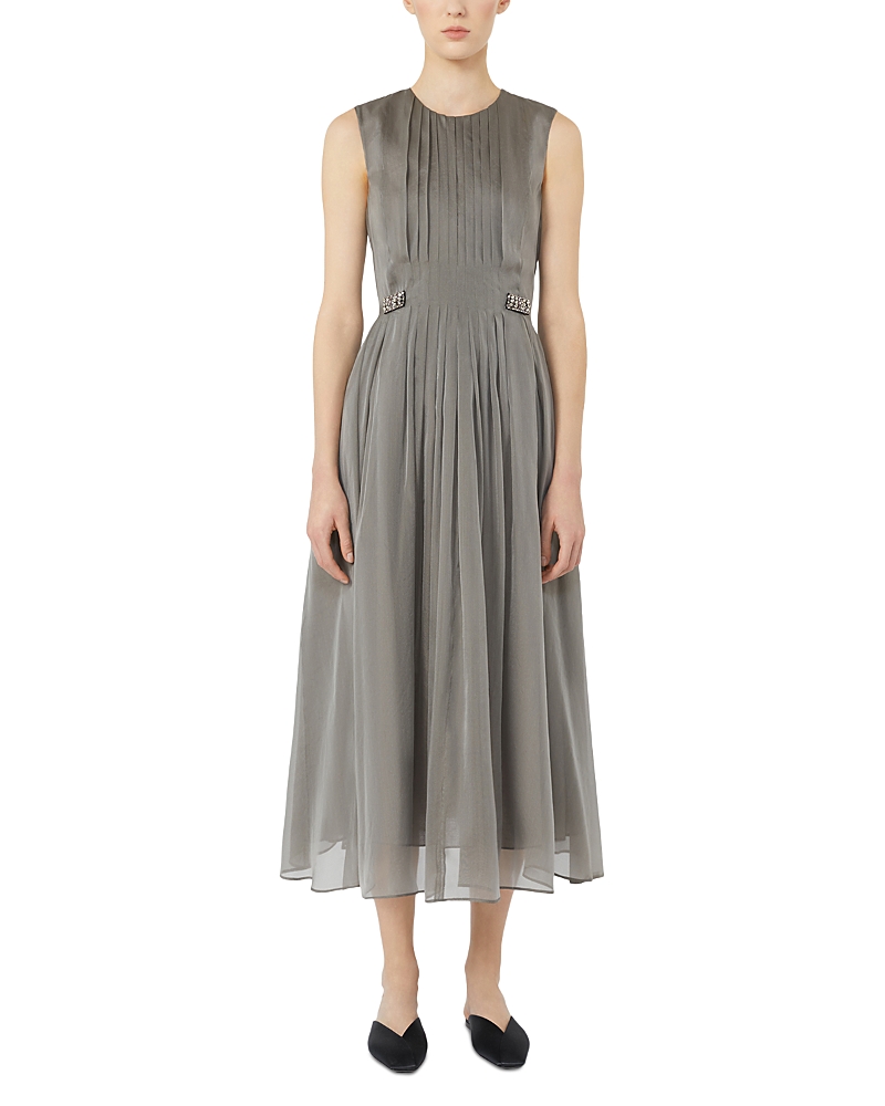 Max Mara Silk-blend Organza Midi Dress In Gray
