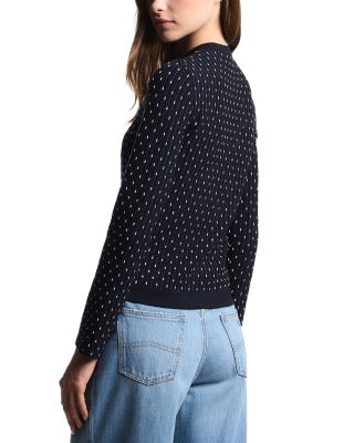 Striped and Polka Dot Jacquard Motif Cardigan Sweater