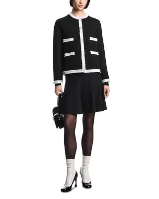 Ottoman Stitch Knit Jacket with Fringe Hems