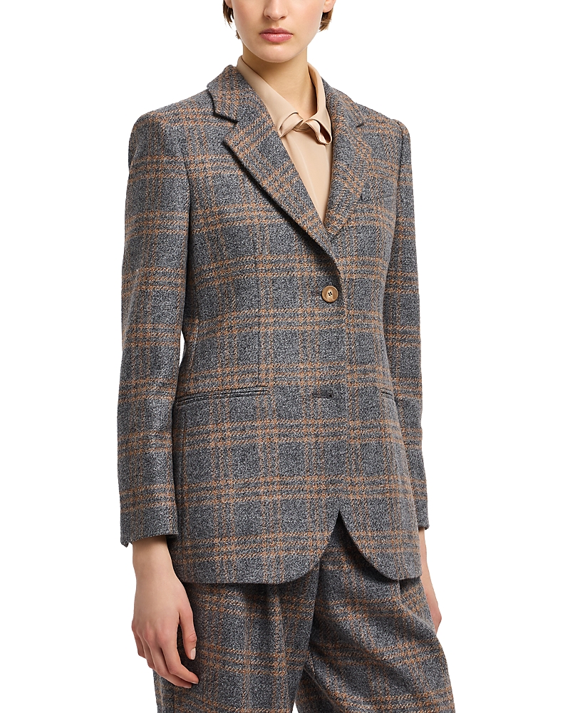Emporio Armani Icon Virgin-wool Blend Single-breasted Blazer With Check Motif In Gray