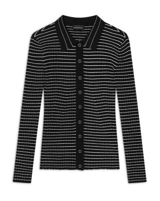 Ribbed and Striped Button Up Cardigan Sweater