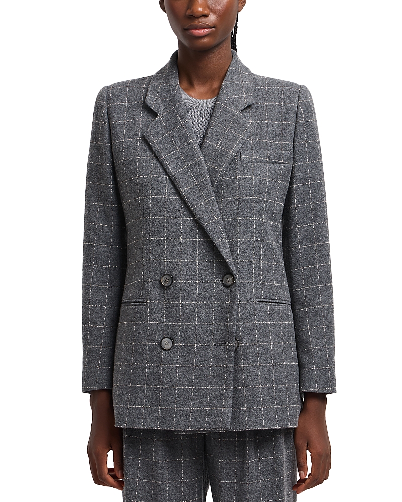 Emporio Armani Icon Checkered Flannel Wool Blend Blazer In Gray