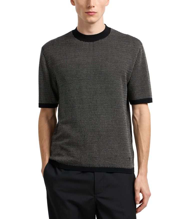 Regular Fit Geometric Jacquard Short Sleeve Sweater