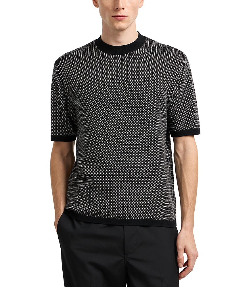 Emporio Armani Regular Fit Geometric Jacquard Short Sleeve Sweater In Black