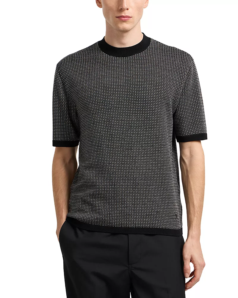 Emporio Armani Regular Fit Geometric Jacquard Short Sleeve Sweater