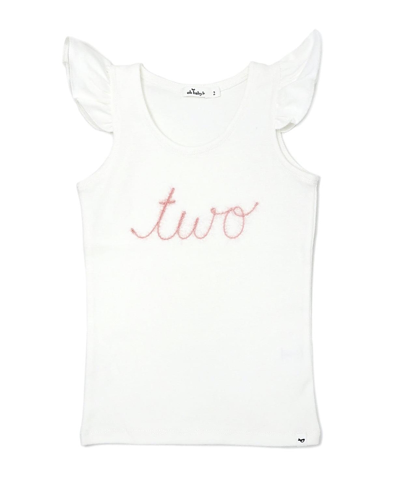 Oh Baby ! Girls' Flutter Sleeve Two Pink Sparkle Embroidered Tank - Little Kid In White