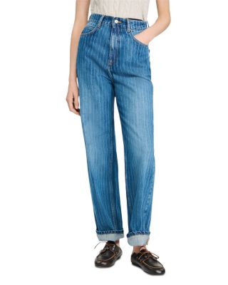Wide Leg Striped Jeans in Blue Jean