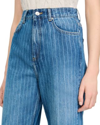 Wide Leg Striped Jeans in Blue Jean